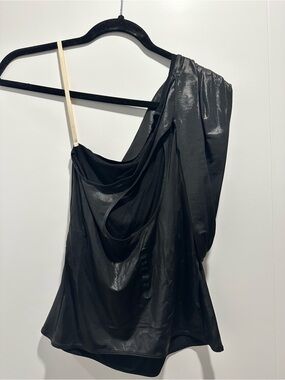 Rick Owens Athena Metallic Black One-Shoulder Draped Top